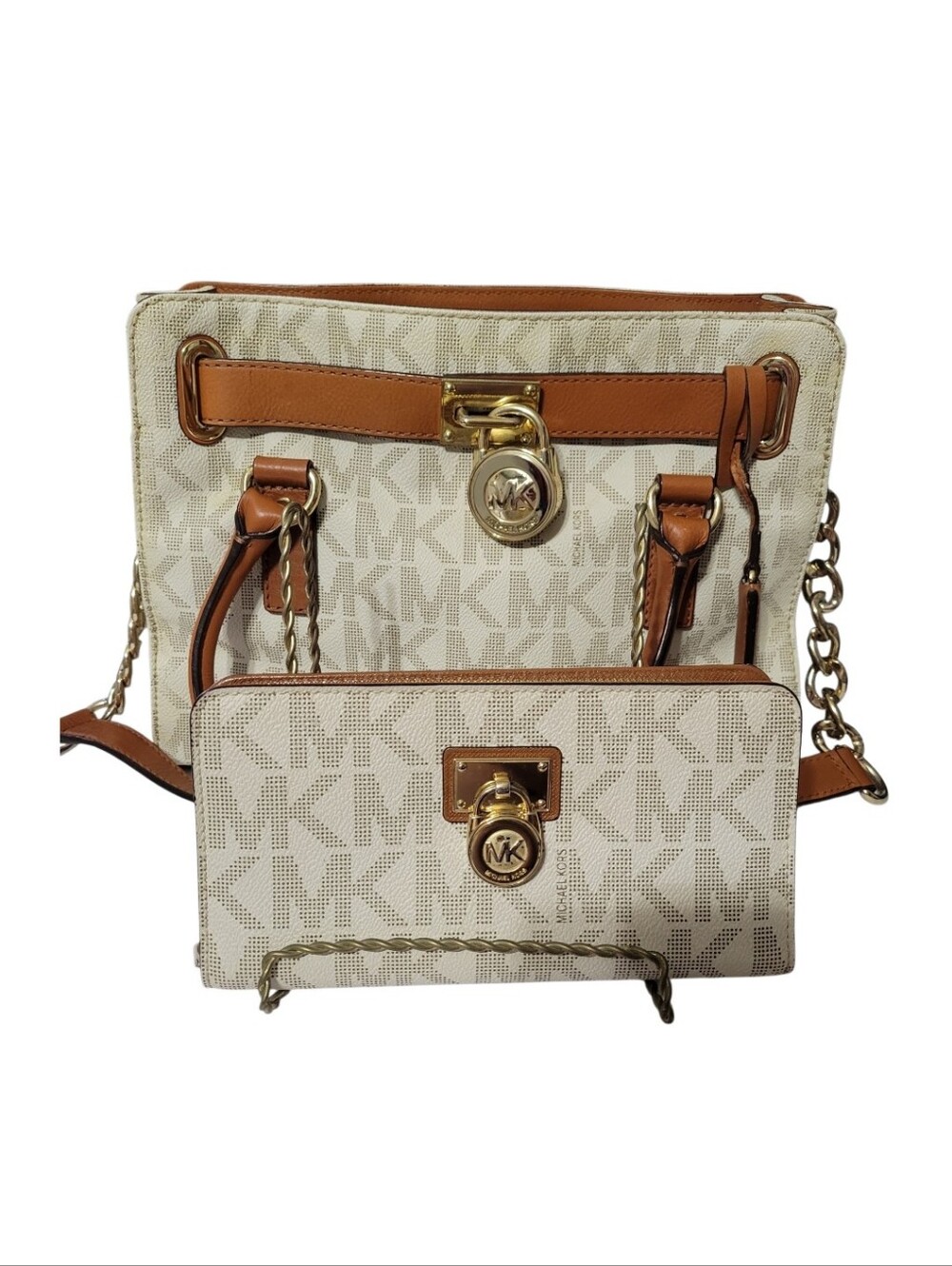 Michael Kors EUC! Classic Hamilton Satchel and Matching Wallet in Vanilla/Tan